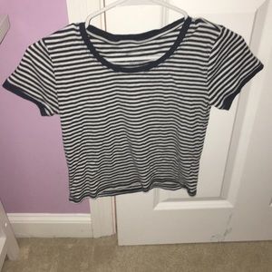 Cropped baby tee navy and white striped